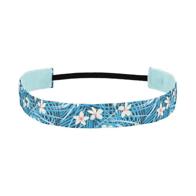 Palm Leaves Blue Pattern Athletic Headband (Front)