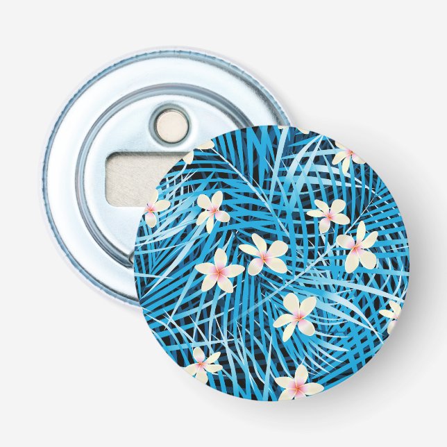 Palm Leaves Blue Pattern Bottle Opener (Front)