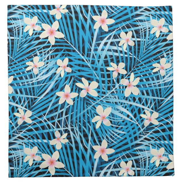 Palm Leaves Blue Pattern Cloth Napkin (Front)