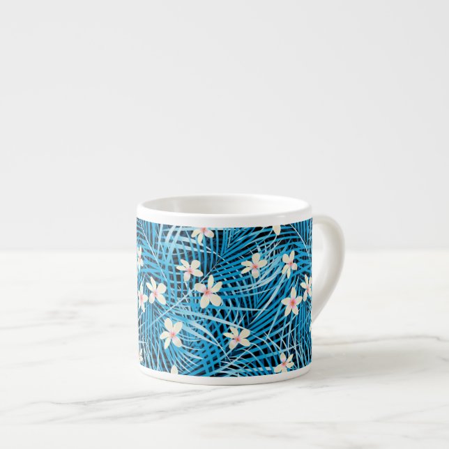 Palm Leaves Blue Pattern Espresso Cup (Front Right)