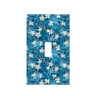Palm Leaves Blue Pattern Light Switch Cover