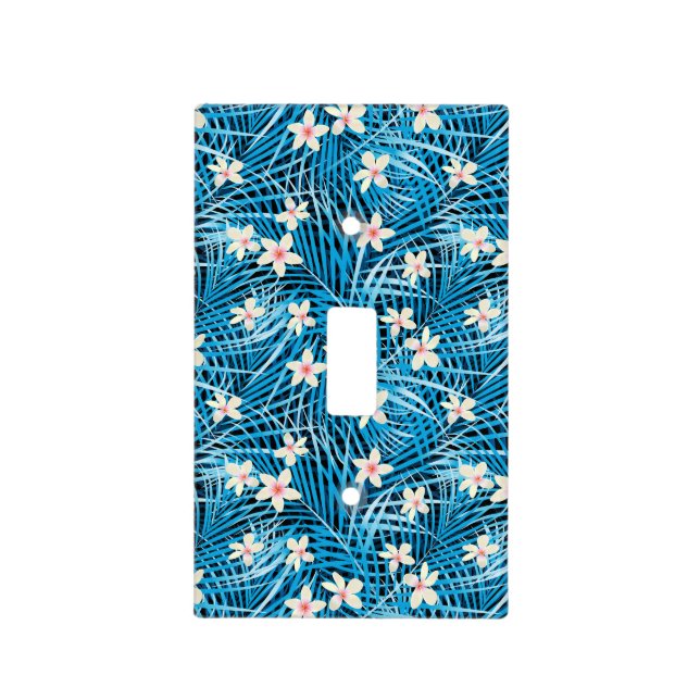 Palm Leaves Blue Pattern Light Switch Cover (Front)