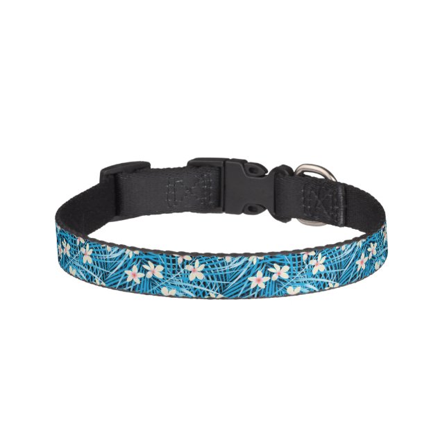 Palm Leaves Blue Pattern Pet Collar (Front)