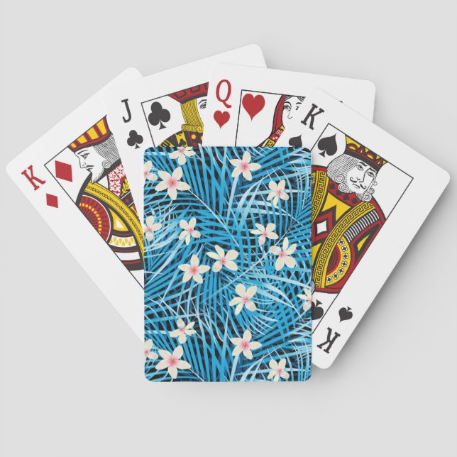 Palm Leaves Blue Pattern Poker Cards (Back)