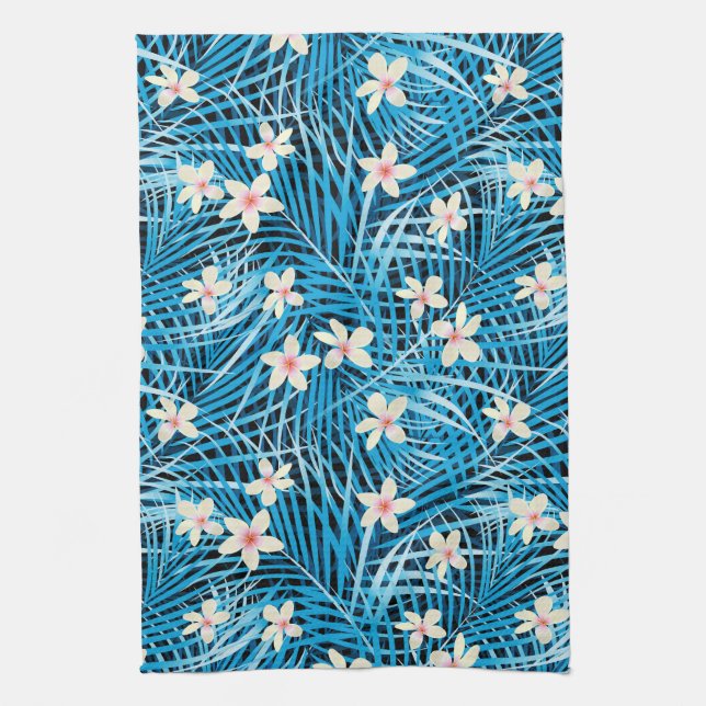 Palm Leaves Blue Pattern Towel (Vertical)