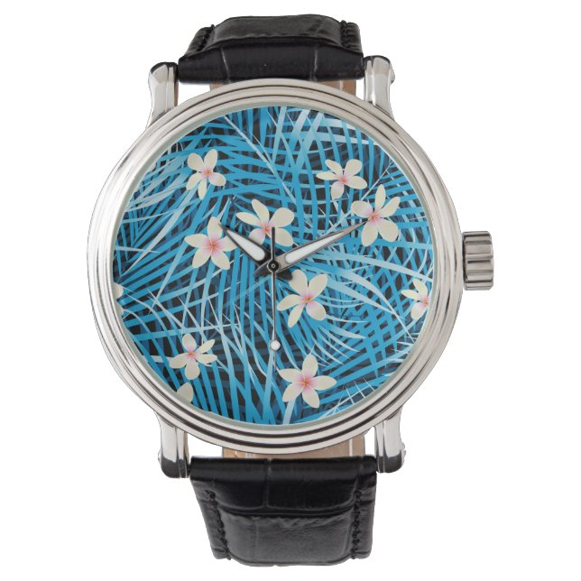 Palm Leaves Blue Pattern Watch (Front)