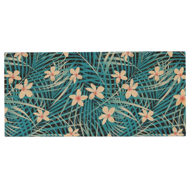 Palm Leaves Blue Pattern Wood USB Flash Drive (Front)