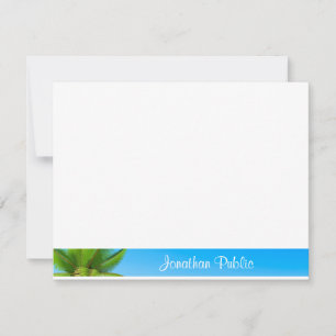 Palm Leaves Blue Sky White Clouds Hand Script Note Card