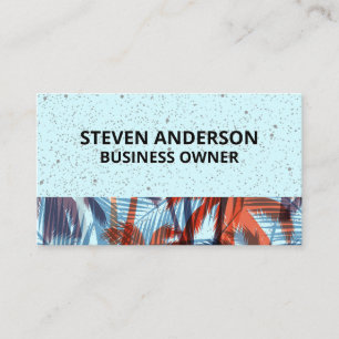 Palm Leaves Blue Speckled Background Business Card