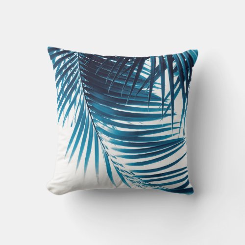 Palm Leaves Blue Vibes 1 Throw Pillow