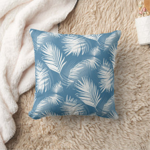 Palm Leaves Blue White Design 272 Throw Pillow