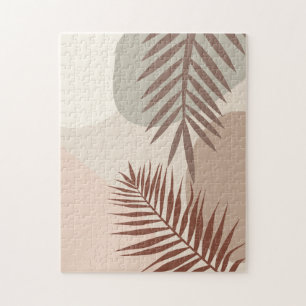 Palm Leaves, Boho Abstract Geometric Art Jigsaw Puzzle