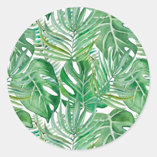 Palm leaves classic round sticker