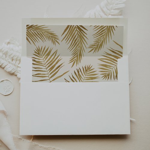 Palm Leaves  Cream and Gold Wedding Envelope Liner