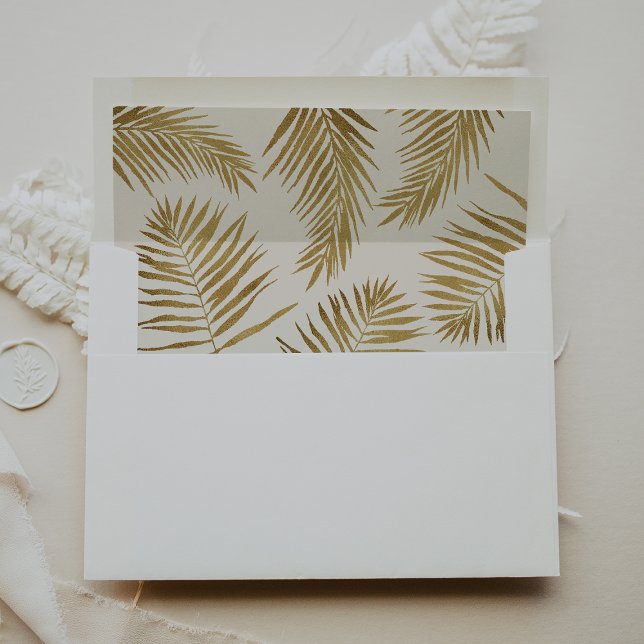 Palm Leaves | Cream and Gold Wedding Envelope Liner (Creator Uploaded)