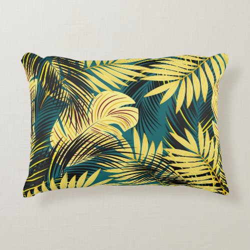 Palm Leaves Dark Vintage Tropical Accent Pillow