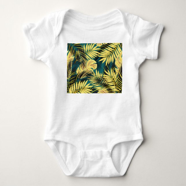 Palm Leaves: Dark Vintage Tropical Baby Bodysuit (Front)