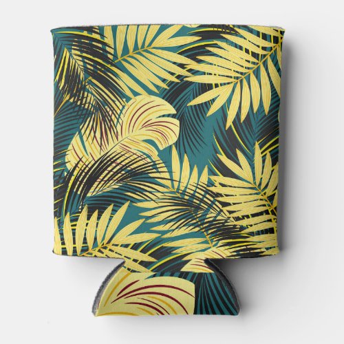 Palm Leaves Dark Vintage Tropical Can Cooler