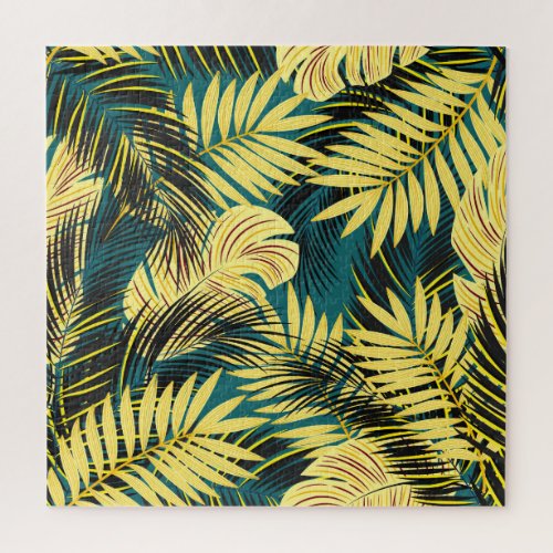 Palm Leaves Dark Vintage Tropical Jigsaw Puzzle