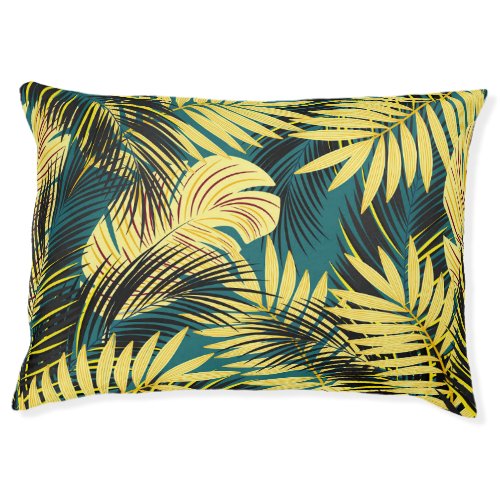 Palm Leaves Dark Vintage Tropical Pet Bed