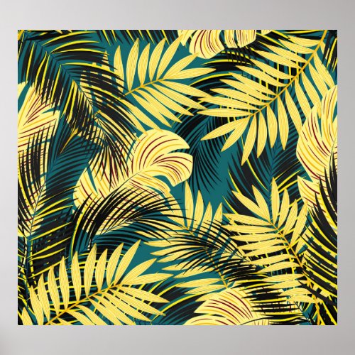 Palm Leaves Dark Vintage Tropical Poster