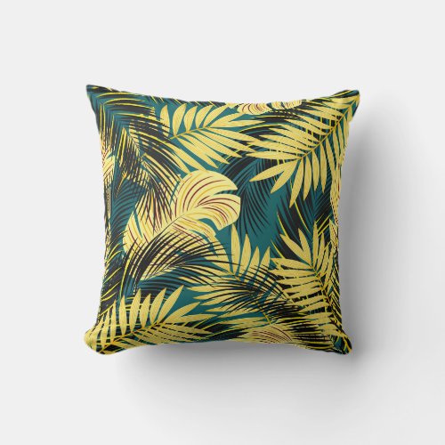 Palm Leaves Dark Vintage Tropical Throw Pillow
