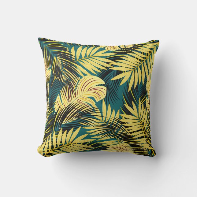 Palm Leaves: Dark Vintage Tropical Throw Pillow (Front)