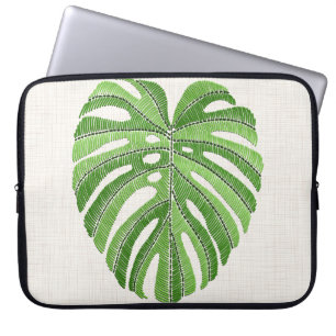 Palm leaves embroidered. Green Tropical Monstera l Laptop Sleeve