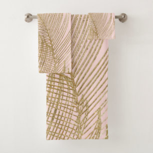 Palm Leaves Finesse Line Art with Gold Foil #3 Bath Towel Set