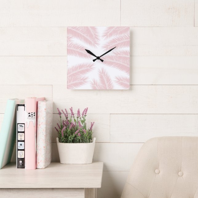 Palm Leaves Finesse Pattern 3 Square Wall Clock (Reading Room)