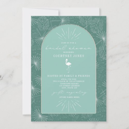 Palm Leaves Flamingo Aqua Bridal Shower Invitation