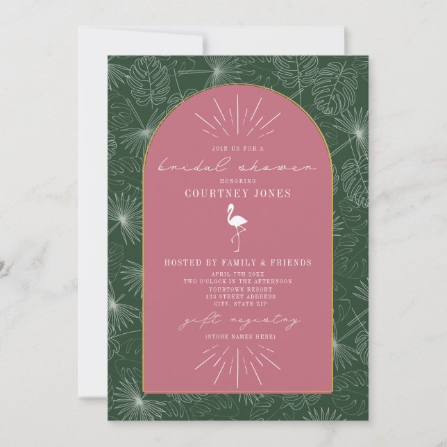 Palm Leaves Flamingo Pink Green Bridal Shower Invi Invitation (Front)
