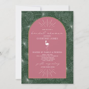 Palm Leaves Flamingo Pink Green Bridal Shower Invi Invitation by JillsPaperie at Zazzle