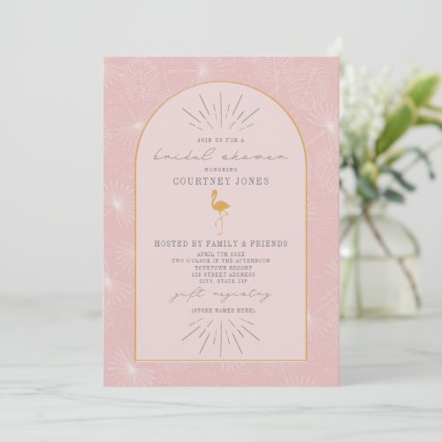 Palm Leaves Flamingo Pink Yellow Bridal Shower  Invitation