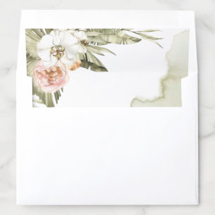 Palm Leaves Floral and Green Watercolor Stains Envelope Liner