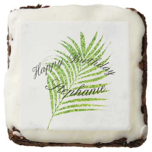 Palm Leaves Glittery Green Custom Name Birthday Brownie