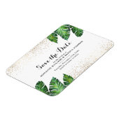Palm Leaves & Gold Confetti on White Save The Date Magnet (Left Side)