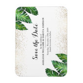 Palm Leaves & Gold Confetti on White Save The Date Magnet (Vertical)
