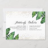 Palm Leaves & Gold Confetti on White Wedding Invitation (Front)