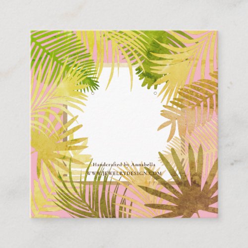 Palm Leaves Gold Frame on Pink Earring Display Square Business Card