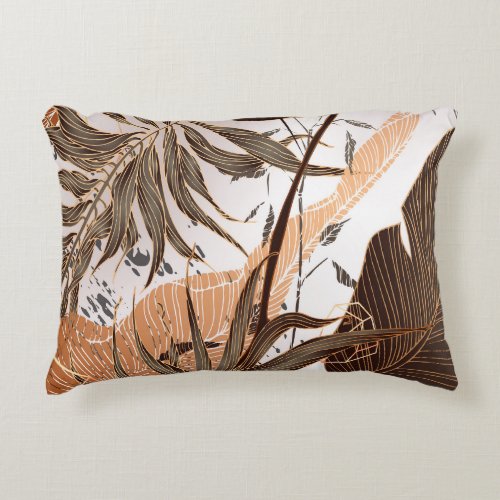 Palm Leaves Gold Marble Design Accent Pillow