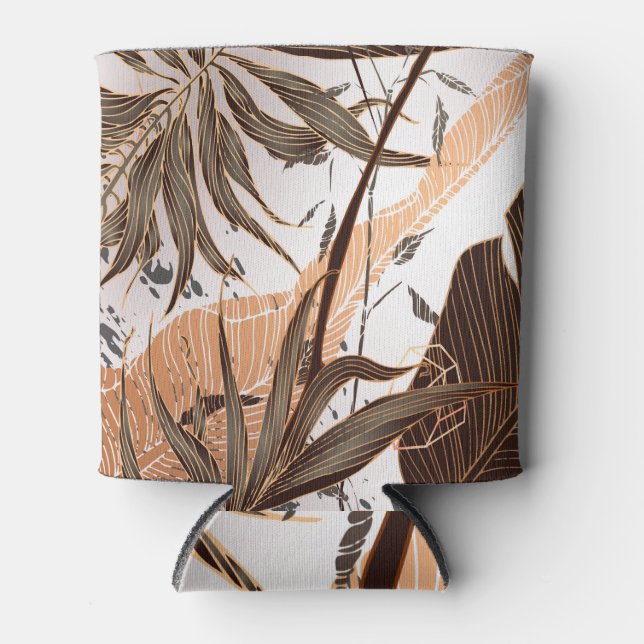 Palm Leaves Gold Marble Design Can Cooler (Front)