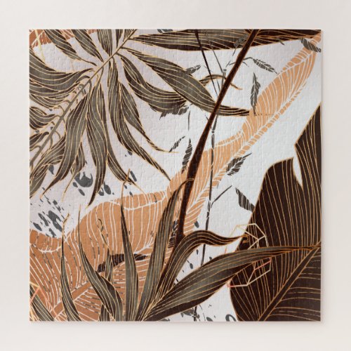 Palm Leaves Gold Marble Design Jigsaw Puzzle