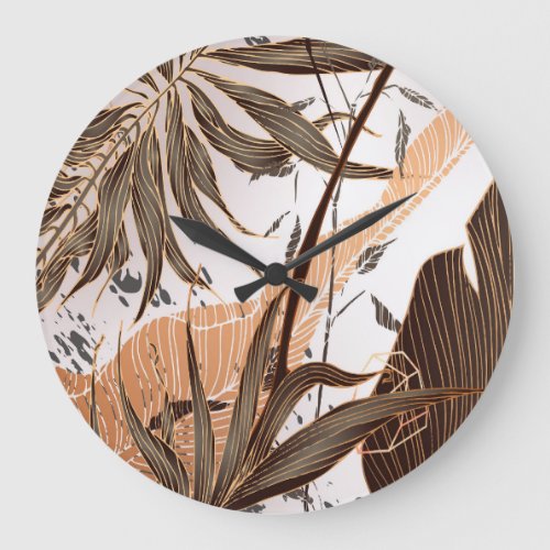 Palm Leaves Gold Marble Design Large Clock