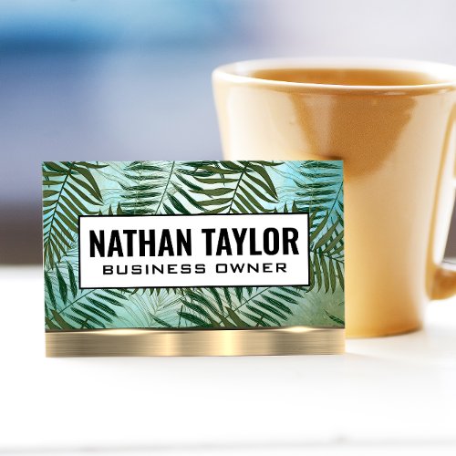 Palm Leaves  Gold Metallic Trim Business Card