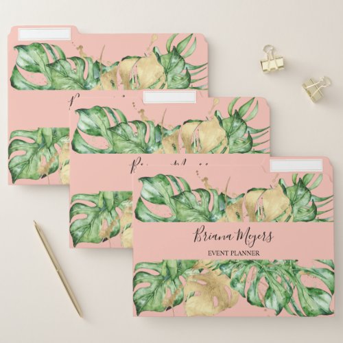 Palm Leaves Gold Tropical Gold Peach File Folder