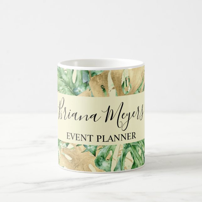 Palm Leaves Gold Tropical Yellow Coffee Mug (Center)