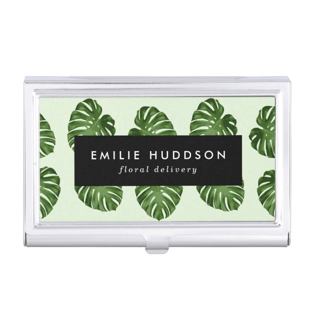 Palm Leaves, Green Leaves, Floristry, Flower Shop Business Card Case (Front)