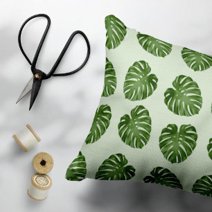 Palm Leaves, Green Leaves, Tropical Pattern Accent Pillow