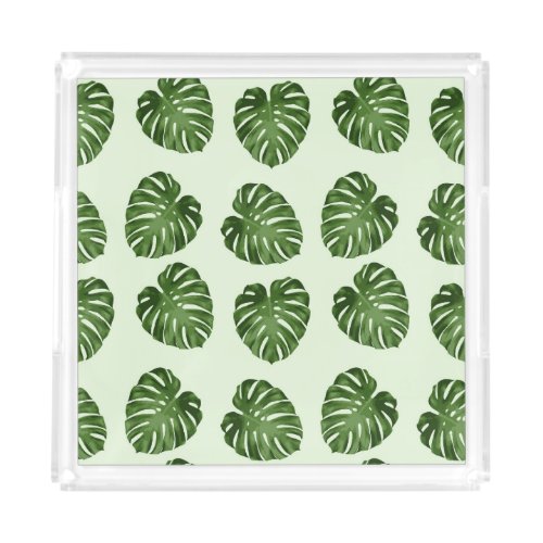 Palm Leaves Green Leaves Tropical Pattern Acrylic Tray